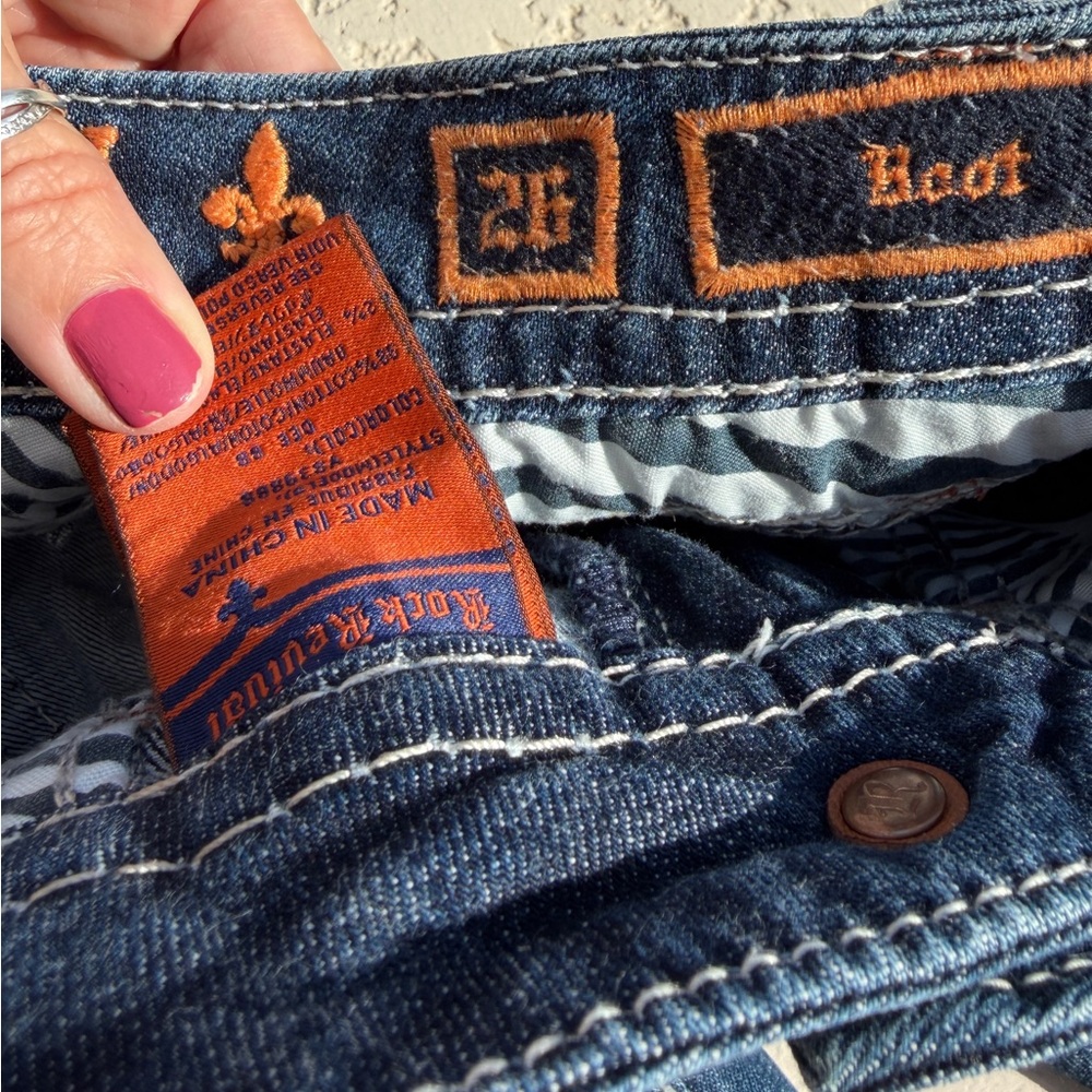 Rock Revival Jeans Women Size 26 Dee Boot Rhinestone Thick Stitch Pockets Blue - Picture 7 of 10